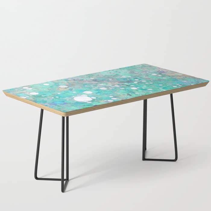 Blue Green Dreamy Marble, Minimal Abstract Pastel Graphic Design Eclectic Bohemian Painting Texture Coffee Table