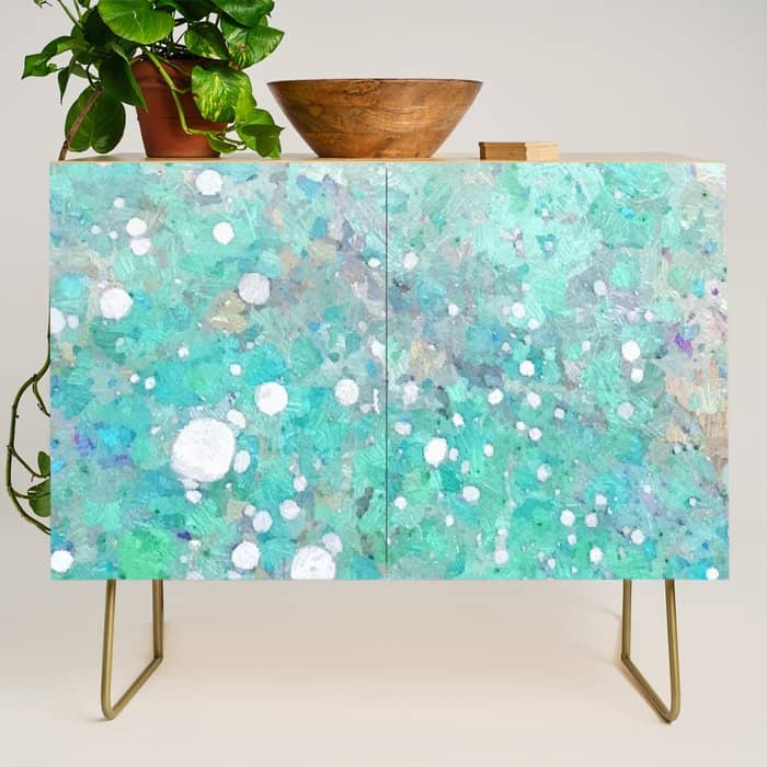 Blue Green Dreamy Marble, Minimal Abstract Pastel Graphic Design Eclectic Bohemian Painting Texture Credenza