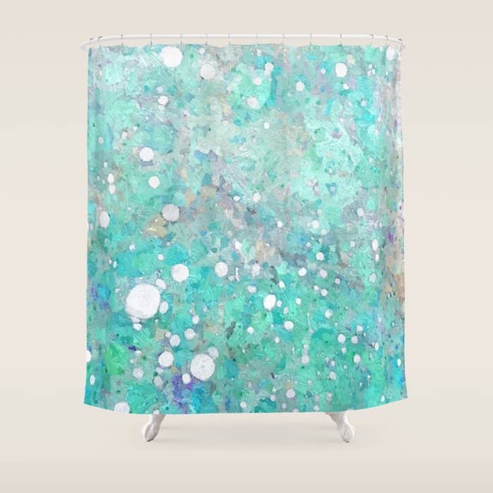 Blue Green Dreamy Marble, Minimal Abstract Pastel Graphic Design Eclectic Bohemian Painting Texture Shower Curtain