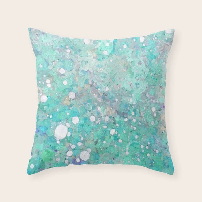 Blue Green Dreamy Marble, Minimal Abstract Pastel Graphic Design Eclectic Bohemian Painting Texture Throw Pillow
