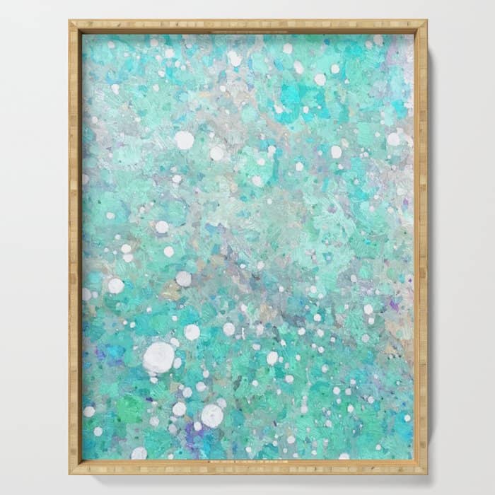 Blue Green Dreamy Marble, Minimal Abstract Pastel Graphic Design Eclectic Bohemian Painting Texture Serving Tray
