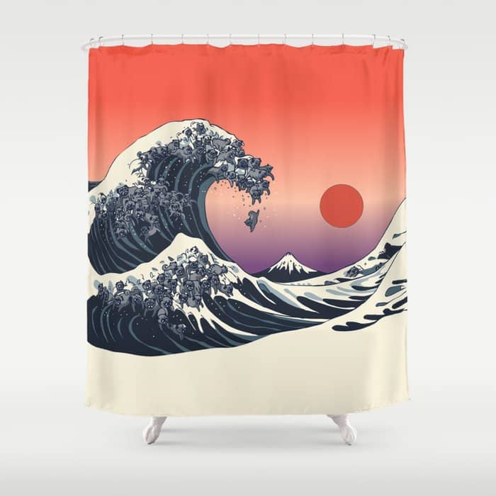 The Great Wave Of Black Pug Shower Curtain