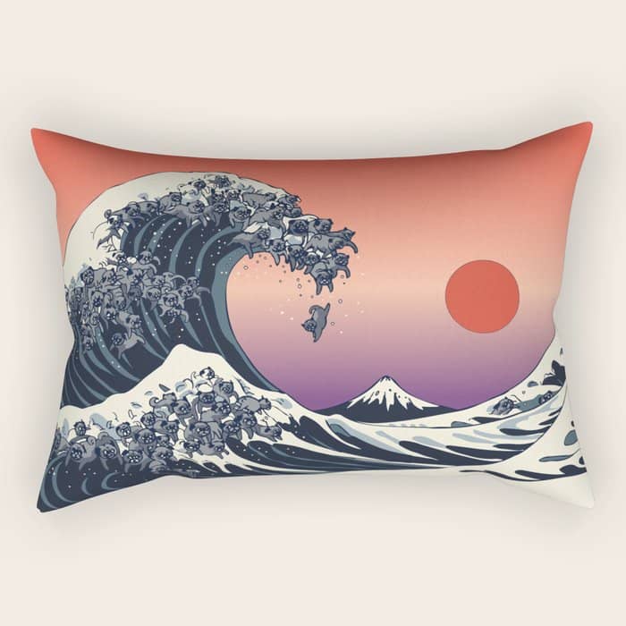 The Great Wave Of Black Pug Rectangular Pillow