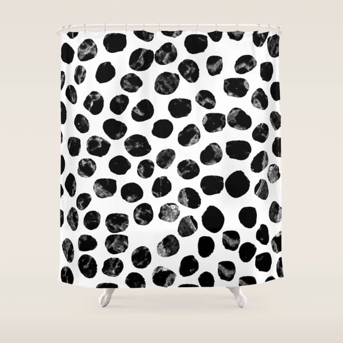 Jacson - Minimal Black And White Modern Abstract Art Print Dots Polka Dots Brushstrokes Urban Bklyn Shower Curtain