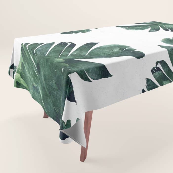 Banana Leaf Watercolor Painting, Tropical Nature Botanical Palm Illustration Bohemian Minimal Luxe Tablecloth