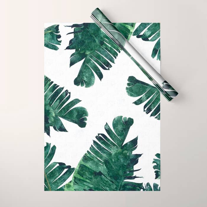 Banana Leaf Watercolor Painting, Tropical Nature Botanical Palm Illustration Bohemian Minimal Luxe Wrapping Paper