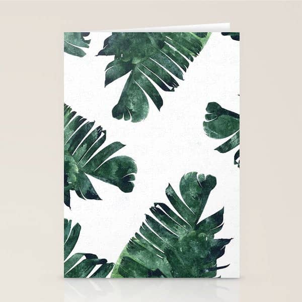 Banana Leaf Watercolor Painting, Tropical Nature Botanical Palm Illustration Bohemian Minimal Luxe Stationery Card