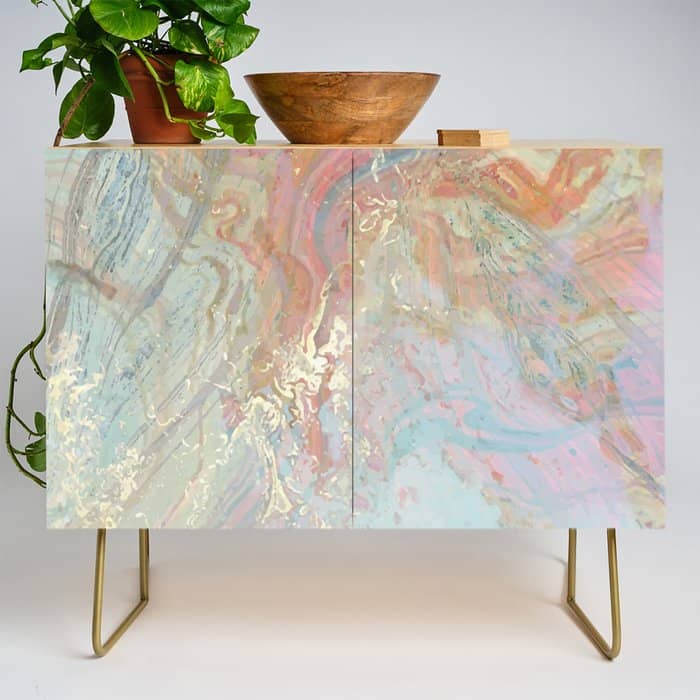 Marble Luxe, Abstract Nature Bohemian Texture, Blush Gold Scandanavian Pastel Neutral Credenza