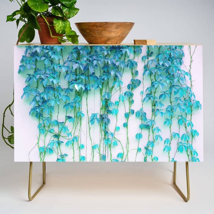 Average Absence, Botanical Minimal Nature Creepers Plants, Tropical Watercolor Bohemian Painting Credenza