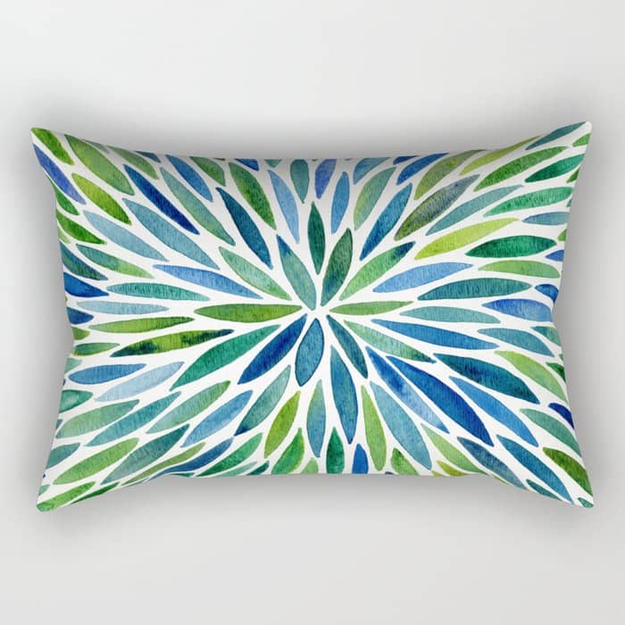 Watercolor Burst - Blue & Green Rectangular Pillow