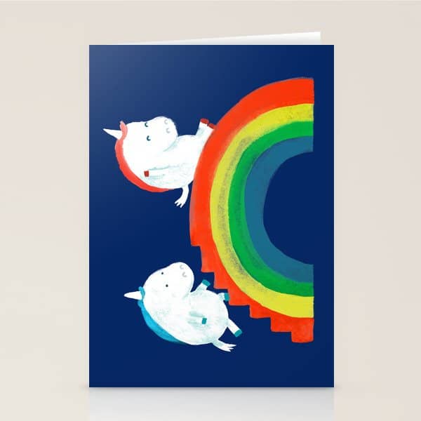 Unicorn On Rainbow Slide Stationery Card
