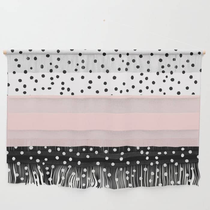 Pink White Black Watercolor Polka Dots Wall Hanging