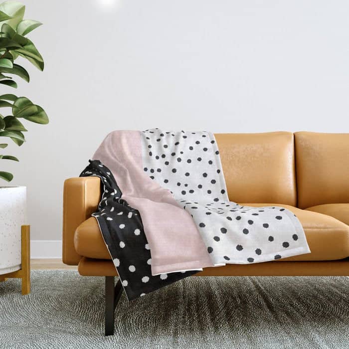 Pink White Black Watercolor Polka Dots Throw Blanket