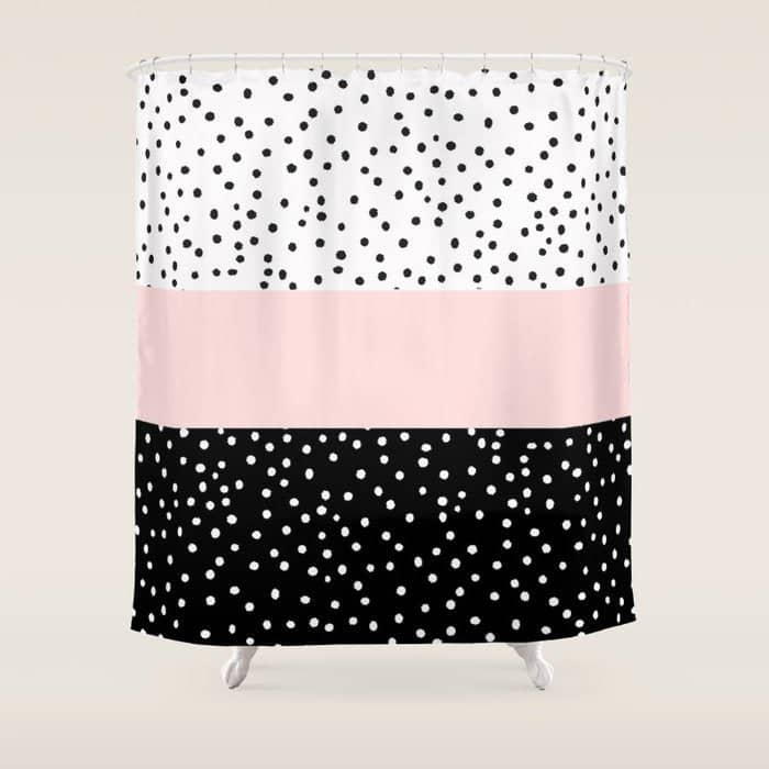 Pink White Black Watercolor Polka Dots Shower Curtain