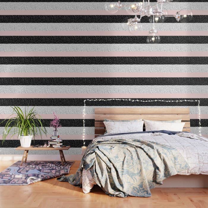 Pink White Black Watercolor Polka Dots Wallpaper