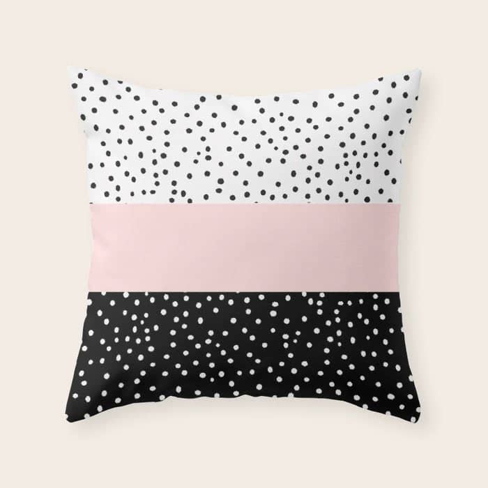 Pink White Black Watercolor Polka Dots Throw Pillow