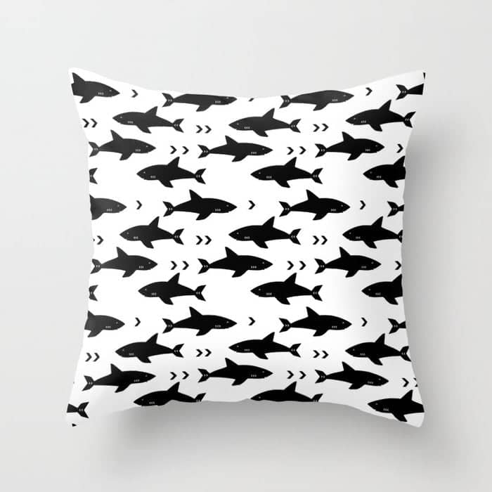 Sharks - Shark Week Trendy Black And White Minimal Kids Pattern Print Throw Pillow