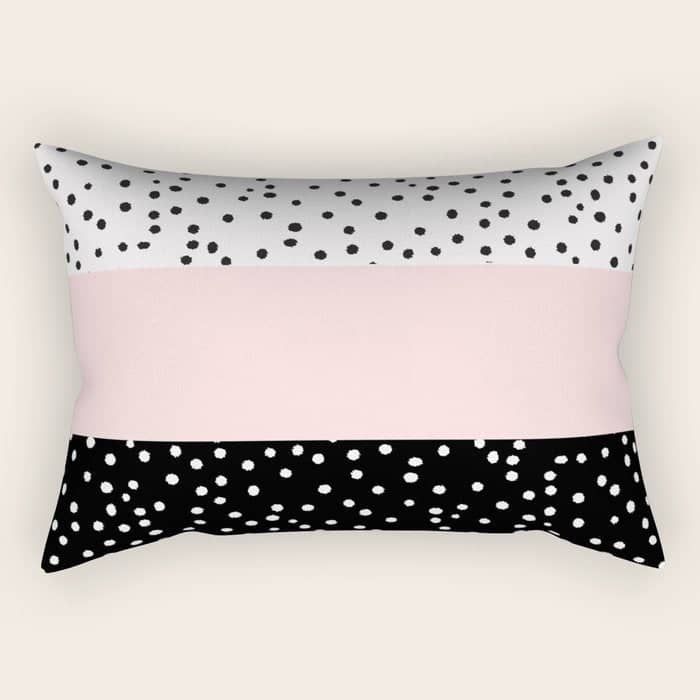 Pink White Black Watercolor Polka Dots Rectangular Pillow