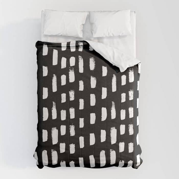 Artistic Modern Black White Paint Brushstrokes Comforter
