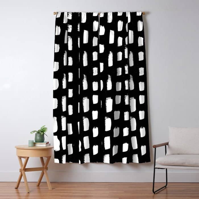 Artistic Modern Black White Paint Brushstrokes Window Curtain