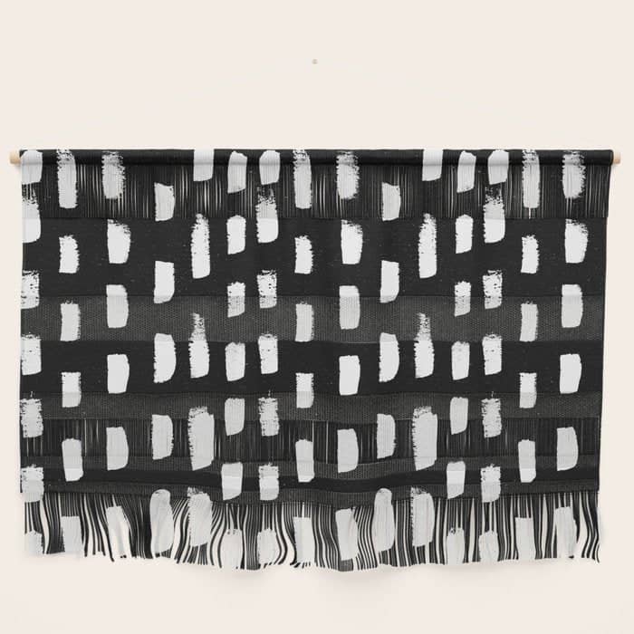 Artistic Modern Black White Paint Brushstrokes Wall Hanging