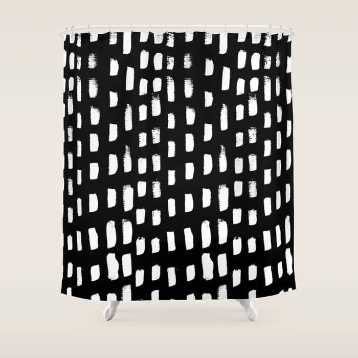 Artistic Modern Black White Paint Brushstrokes Shower Curtain