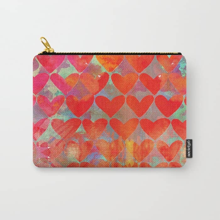 Love Overload, Maximalist Color Pop Red Graphic Hearts, Valentine'S Day Passion Colorful Carry All Pouch