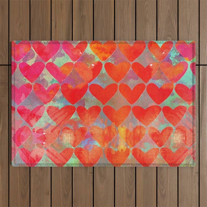 Love Overload, Maximalist Color Pop Red Graphic Hearts, Valentine'S Day Passion Colorful Outdoor Rug