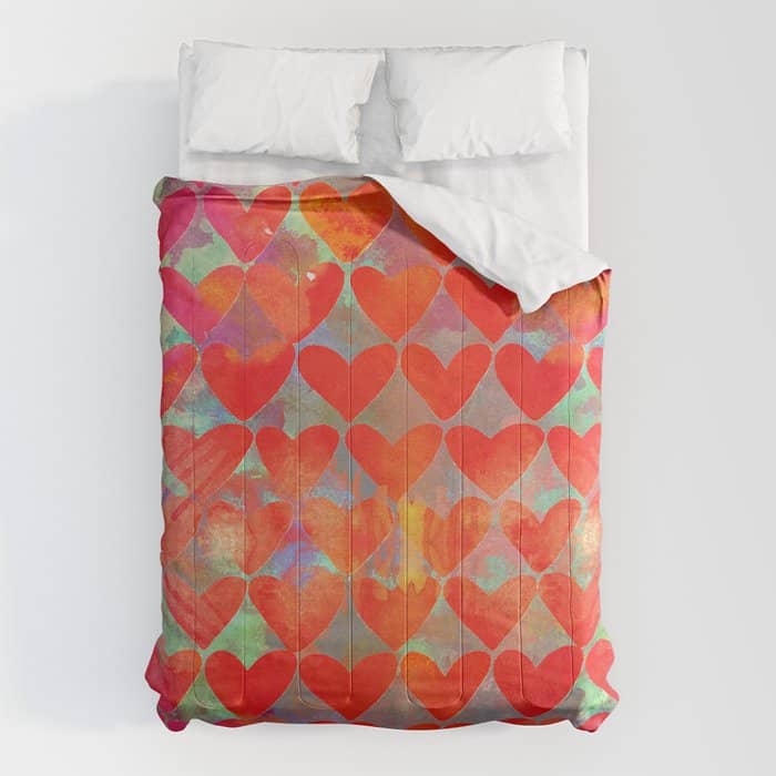 Love Overload, Maximalist Color Pop Red Graphic Hearts, Valentine'S Day Passion Colorful Comforter