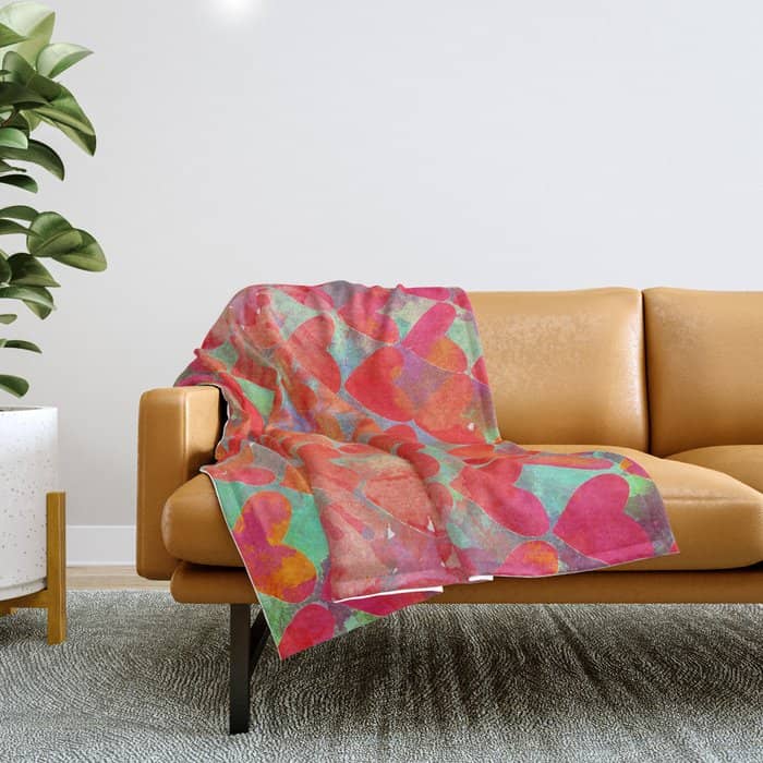 Love Overload, Maximalist Color Pop Red Graphic Hearts, Valentine'S Day Passion Colorful Throw Blanket