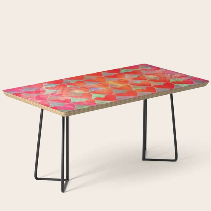 Love Overload, Maximalist Color Pop Red Graphic Hearts, Valentine'S Day Passion Colorful Coffee Table