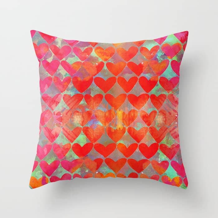 Love Overload, Maximalist Color Pop Red Graphic Hearts, Valentine'S Day Passion Colorful Throw Pillow