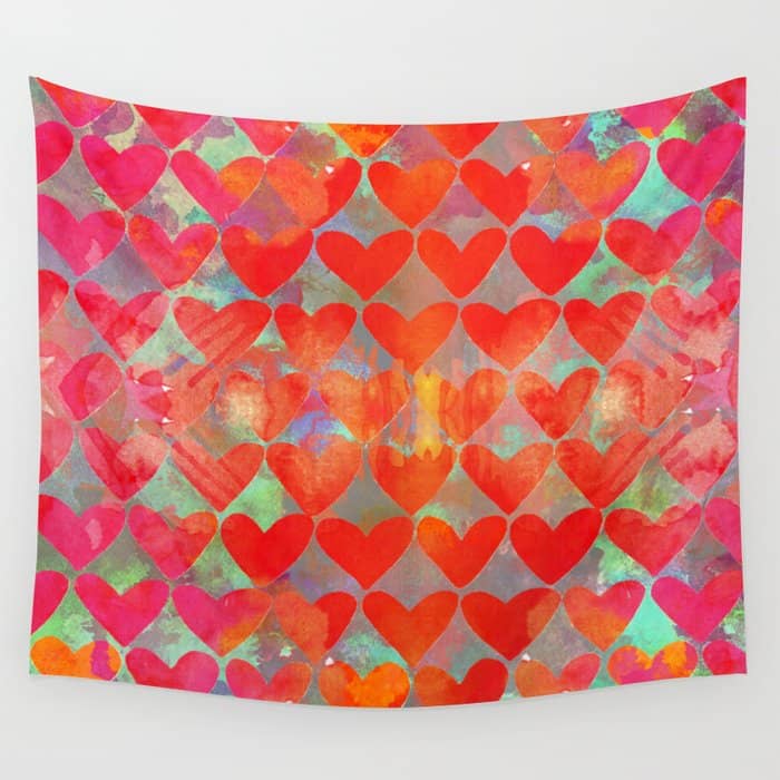 Love Overload, Maximalist Color Pop Red Graphic Hearts, Valentine'S Day Passion Colorful Wall Tapestry