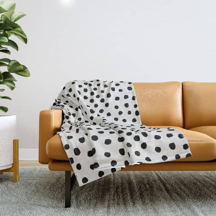Preppy Brushstroke Free Polka Dots Black And White Spots Dots Dalmation Animal Spots Design Minimal Throw Blanket