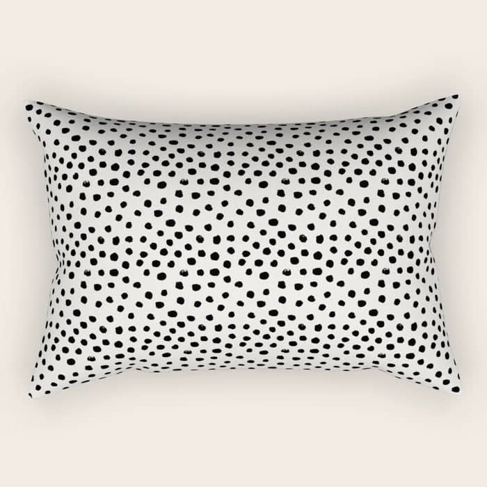 Preppy Brushstroke Free Polka Dots Black And White Spots Dots Dalmation Animal Spots Design Minimal Rectangular Pillow