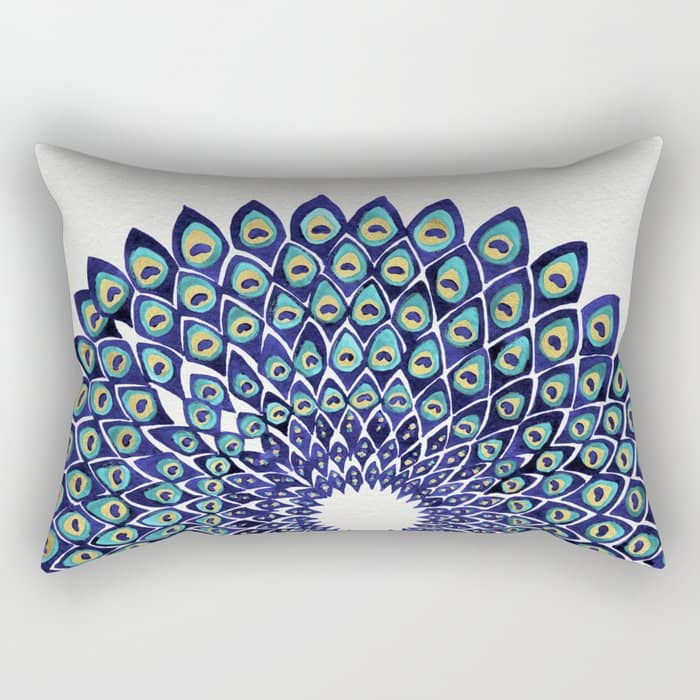 Peacock Mandala - Navy & Gold Rectangular Pillow