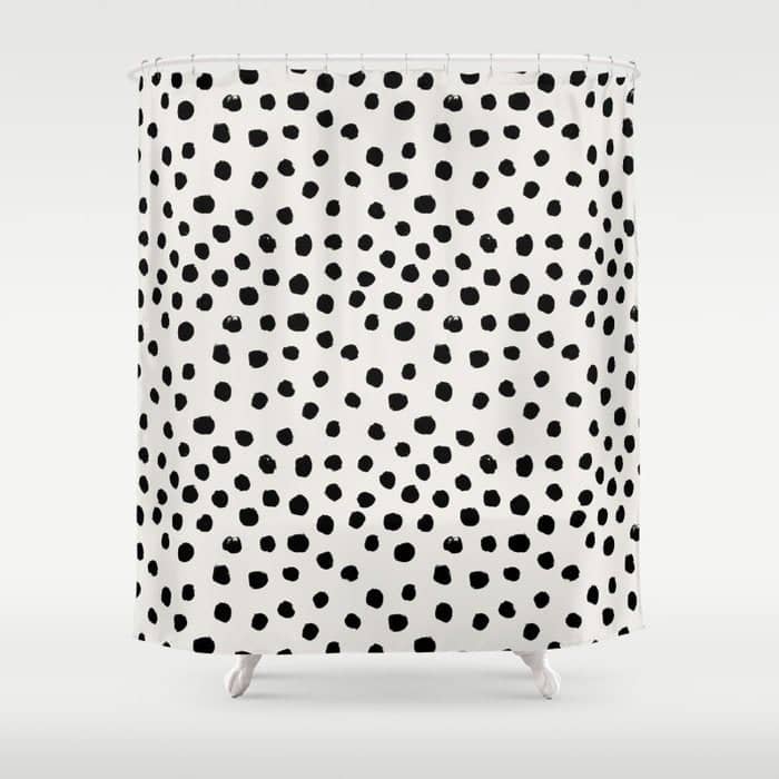 Preppy Brushstroke Free Polka Dots Black And White Spots Dots Dalmation Animal Spots Design Minimal Shower Curtain