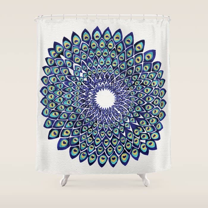 Peacock Mandala - Navy & Gold Shower Curtain