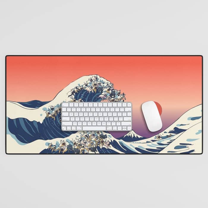 The Great Wave Of  French Bulldog Desk Mat
