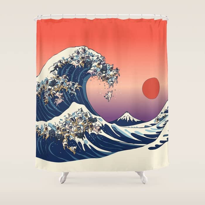 The Great Wave Of  French Bulldog Shower Curtain