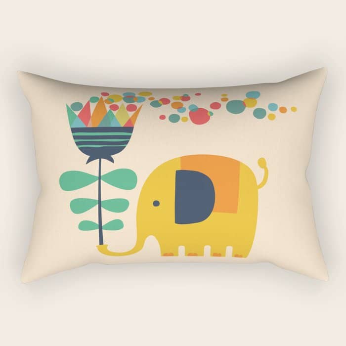 Elephant With Giant Flower Rectangular Pillow