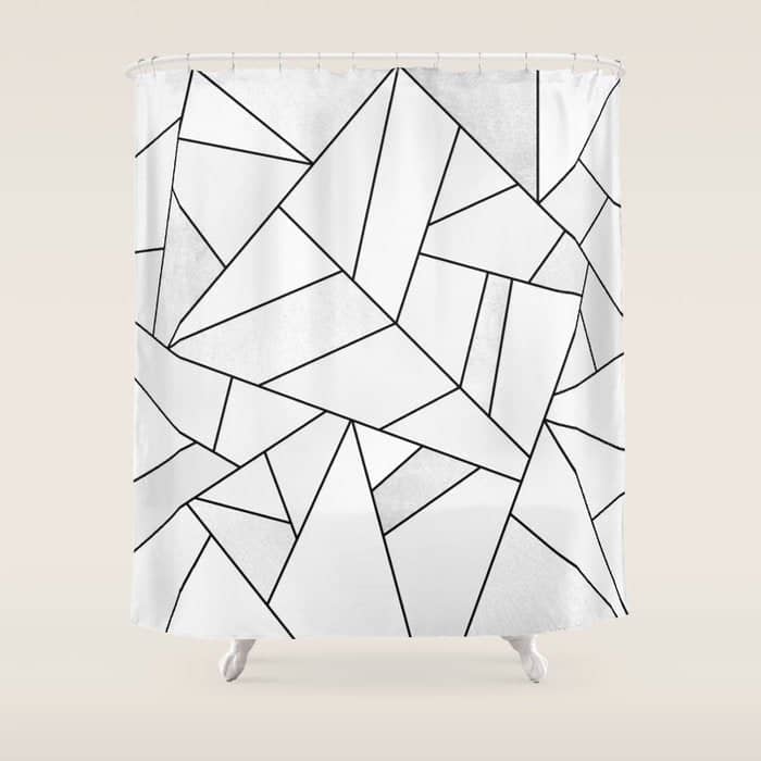 White Stone / Black Lines Shower Curtain