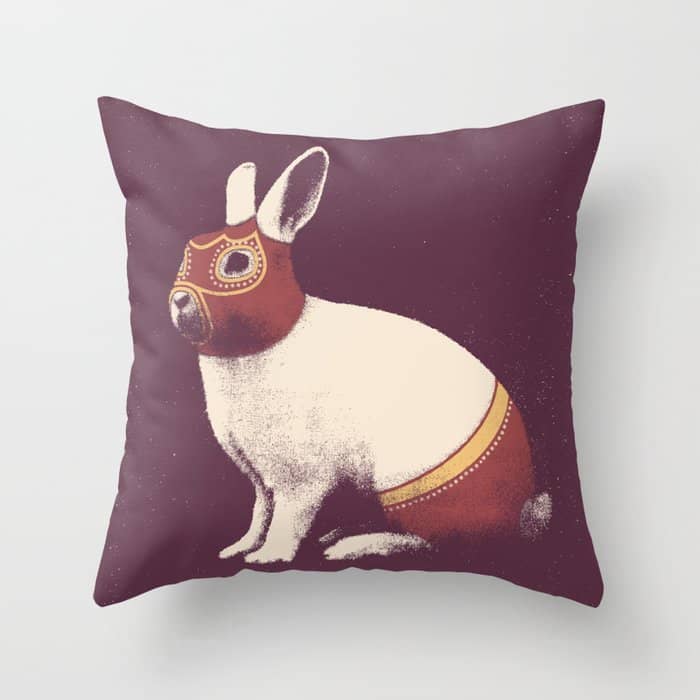 Lapin Catcheur (Rabbit Wrestler) Throw Pillow