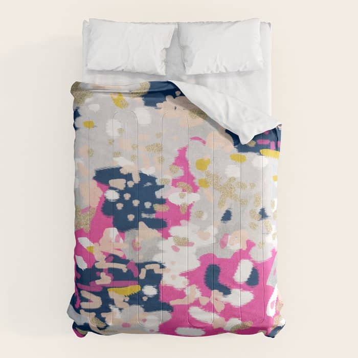 Michel - Abstract, Girly, Trendy Art With Pink, Navy, Blush, Mustard For Cell Phones, Dorm Decor Etc Comforter