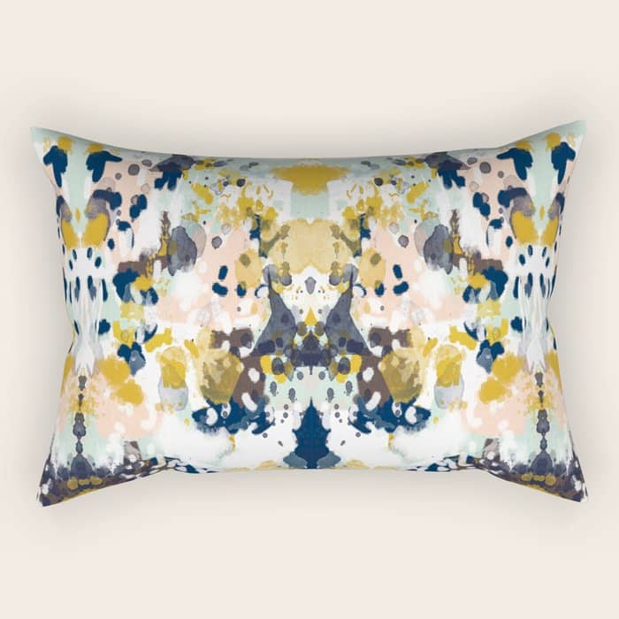 Sloane - Abstract Painting In Modern Fresh Colors Navy, Mint, Blush, Cream, White, And Gold Rectangular Pillow