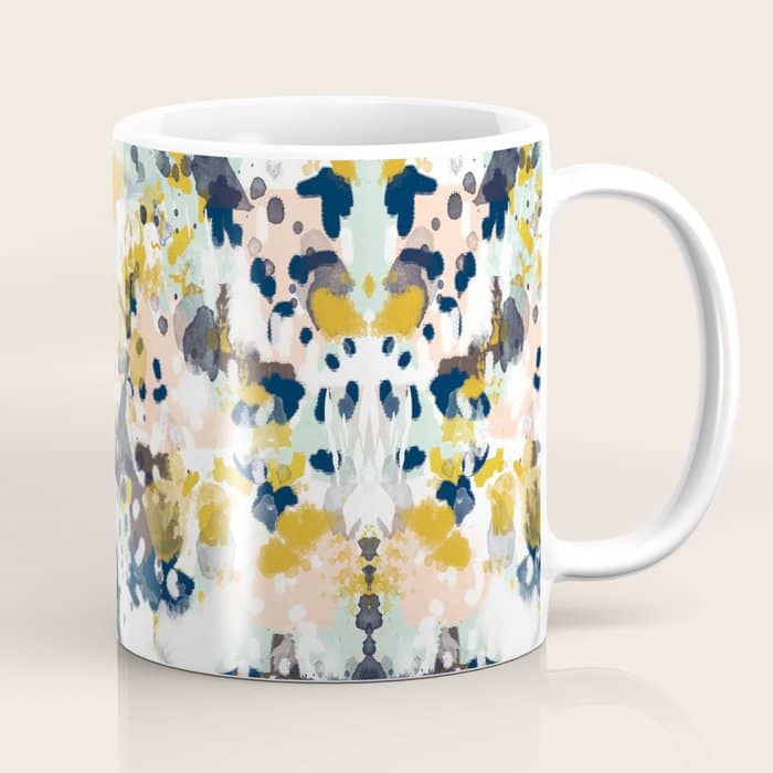Sloane - Abstract Painting In Modern Fresh Colors Navy, Mint, Blush, Cream, White, And Gold Coffee Mug