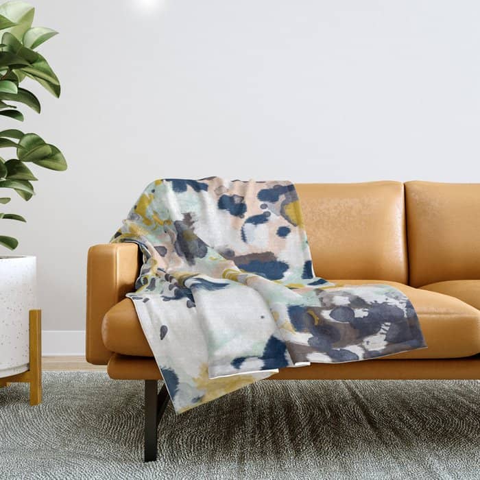 Sloane - Abstract Painting In Modern Fresh Colors Navy, Mint, Blush, Cream, White, And Gold Throw Blanket