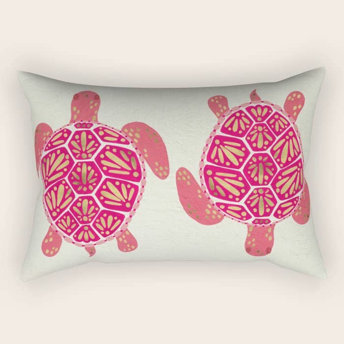 Sea Turtle In Pink & Gold Rectangular Pillow