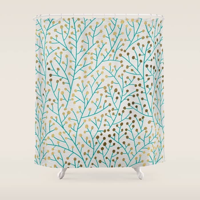 Berry Branches - Turquoise & Gold Shower Curtain