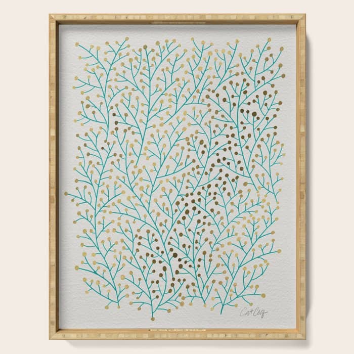 Berry Branches - Turquoise & Gold Serving Tray